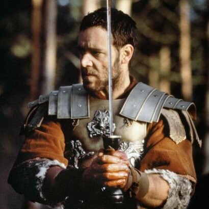 Russell Crowe durante una scena de "Il gladiatore", regia di Ridley Scott, 2000