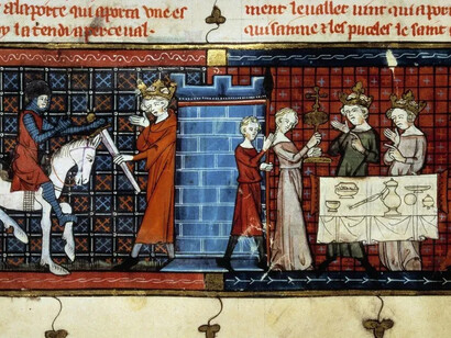 Miniatura de manuscrito. Graal de Perceval ou Le Conte du Graal, 1330, de Chrétien de Troyes