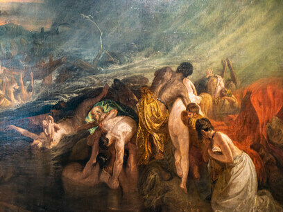 Enquanto o talentoso realiza o que os outros não conseguem, o gênio realiza o que os outros não conseguem imaginar. John Martin (1789–1854), "O Dilúvio", pintura, 1834, Yale Center for British Art, Connecticut, EUA