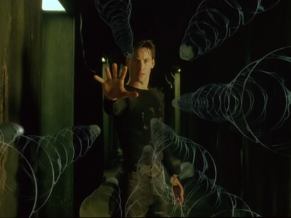 Neo seeing bullets in slow motion, reflecting his growing awareness that the Matrix's rules can be bent and ultimately broken