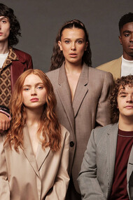 Fotografía de prensa del elenco de la serie de Netflix «Stranger Things», cuya primera temporada se estrenó en 2016