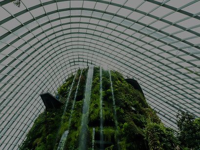 Discover exquisite biophilic design in an architectural masterpiece featuring a flower dome garden and greenhouse forest, seamlessly blending nature and modern architecture for a breathtaking experience