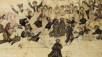 José María Figueroa-Oreamuno, habitantes de Cartago, Costa Rica, en el terremoto 1841. Álbum de Figueroa, Tomo 1, Archivo Nacional de Costa Rica