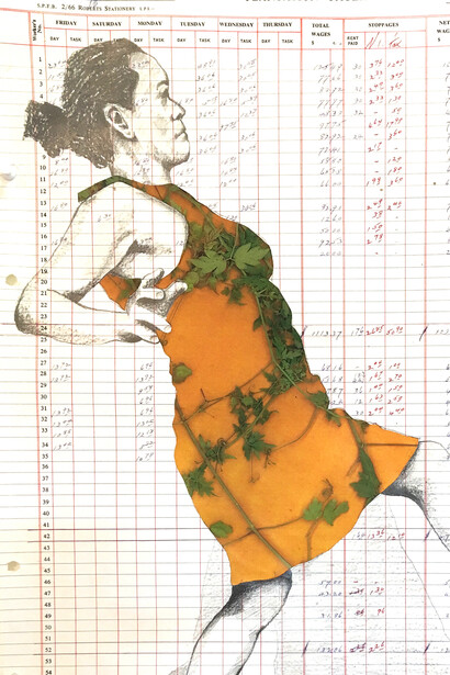 Second Spring 2 (Study), (2019), Collage & pencil on ledger page, 54.5 x 41 cm. Photo credit: Annalee Davis. (Detail)
