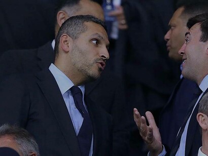 Manchester City chairman Khaldoon Al-Mubarak having a heated discussion with a member of the football club's personnel regarding the latest troubles
