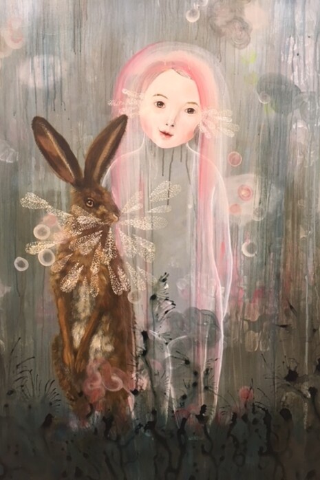 Anne Siems. Rabbit Magic, 2017, Acrylic on Wood Panel, 48x36