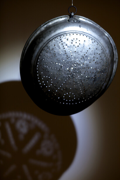 Installation view of 'Colander' by Maria Milisti, 'Second Hand, First Hand' at Marsden Woo Gallery (2015) image © Philip Sayer, courtesy of Marsden Woo Gallery