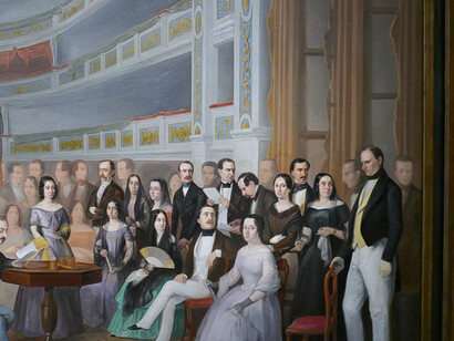 Antonio María Esquivel y Suárez de Urbina, 1846, Óleo sobre lienzo. El pintor pretende retratar los principales actores y actrices del momento.	Museo del Prado, Madrid, España
