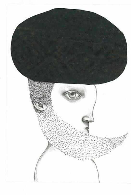 Deborah Barrett, Man in Black Turban, 2013, Ink, gouache on text, 7 5/8" x 5 1/2"