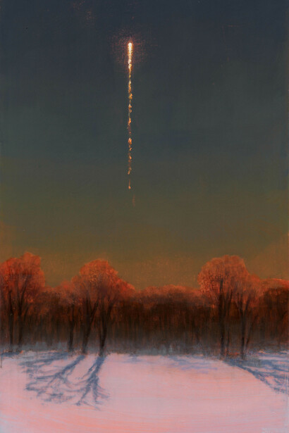 Stephen Hannock, Incendiary nocturne over snowfield at dawn (detail), 2026. Courtesy of Berggruen Gallery