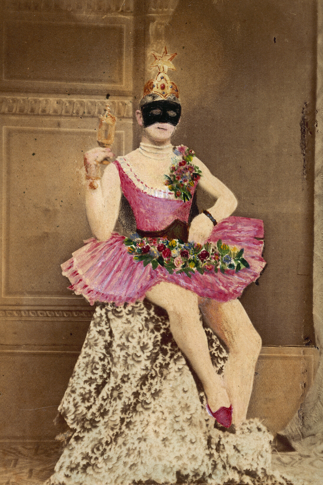 PP/KEB/E/6/6 Man seated wearing a pink tutu and shoes, Courtesy of Wellcome Library, London