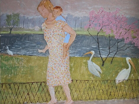 William Graham, Child on Back of Lady with Pelicans