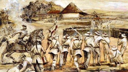 Recreación de la batalla de Santa Rosa. Dibujo: Carlos Aguilar Durán