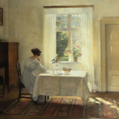 Carl Holsoe, A Woman Seated at a Table by a Window, c. 1900