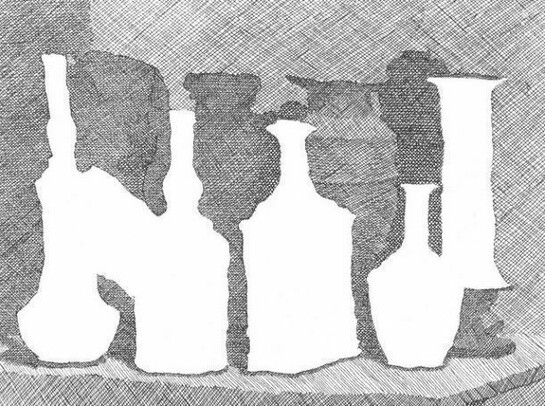 Giorgio Morandi, Still Life of Vases on a Table, 1931. Etching, 249 x 336 mm. Courtesy Galleria d’Arte Maggiore G.A.M., Bologna (Italy).