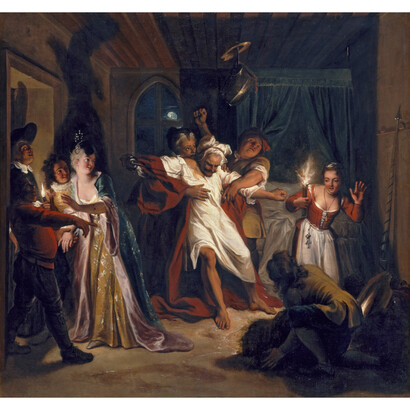 Charles Coypel (French, 1694−1752), Asleep, Don Quixote Fights the Wineskins, 1716, Oil on canvas, 48 x 50 3/8 inches Palais Impérial de Compiègne; long-term loan from the Musée du Louvre, Paris (3560)
Photo: © RMN-Grand Palais / Art Resource, NY