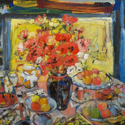 Peter McLaren, Still Life with Poppies and Black Vase, Oil on board, 48” x 48”              
