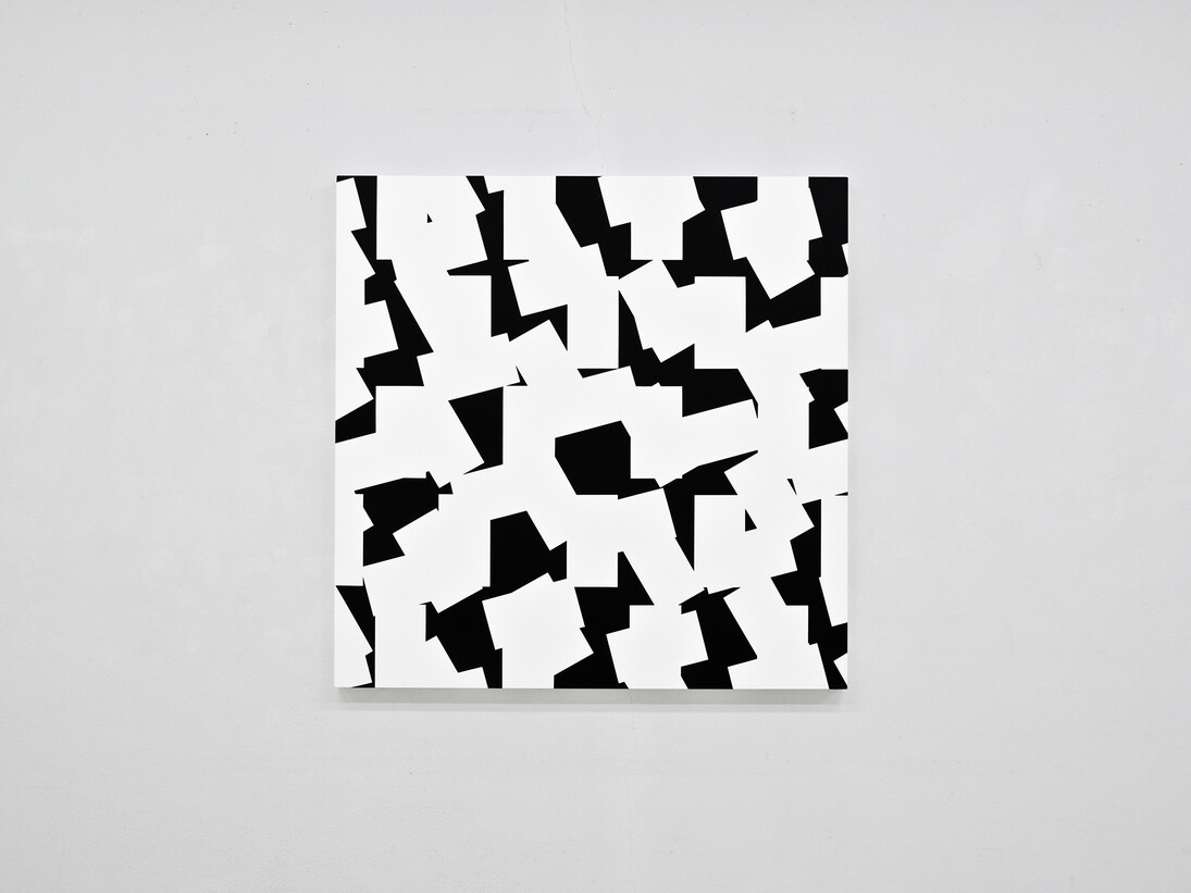 François Morellet, 3D – bandes décimées n°4, 2014, acrylic on canvas on wood; 150 x 150 cm / (59⅛ x 59⅛ in). Unique © the artist, image Courtesy of François Morellet and Blain|Southern, Photo: Atelier Morellet  