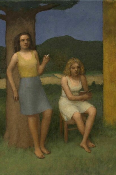 Bailey, William, Smoking and Reading Umbria, 2013, Oil on linen, 11 3/4 x 9 1/2 inches, 29.85 x 24.13 cm