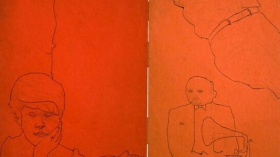 Andy Warhol, “n.t. (Montage with Self-Portrait)”, Andy Warhol (1928-1987), c. 1952, ink and graphite on coloured paper (two sheets collaged together), © The Andy Warhol Foundation for the Visual Arts Inc.,/Daniel Blau catalogues