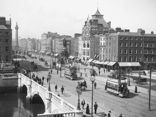 View of trams on O'Connell Street. On 26 August 2013, tram drivers and conductors left their trams on O'Connell Street, leading to the events that became known as the Lockout