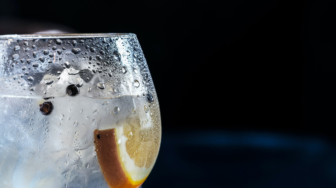 Copa servida con el clásico trago de 'gin tonic'