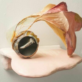 Nancy Cohen, Capturing a Condition of Light, 2013 metal, glass, wire, handmade paper, rubber, resin shelf, 9" x 11" x 9"