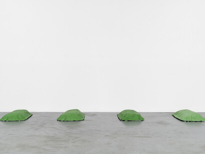 Yet to be titled, 2020
Resin (green resin floor sculpture, 4 parts)
Per piece (x4): 13 × 70 × 128 cm, 5 1⁄8 × 27 1⁄2 × 50 3 ⁄8 in.
Courtesy the Artist and Xavier Hufkens, Brussels
photo credit: HV-studio