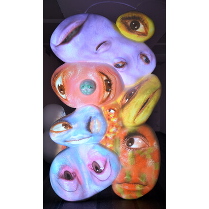 Galerie Forsblom, Helsinki Finland, Tony Oursler, Kin, 2005, Video projection, foam, resin, acrylic, sound
108 x 60 x 18 inches