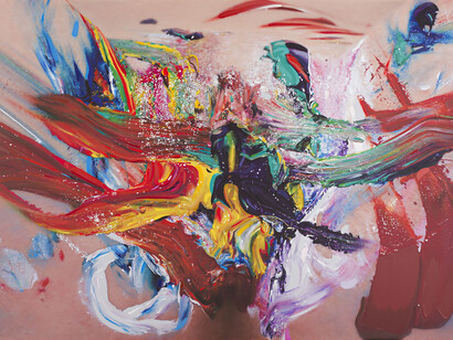 Jason Brooks, Origin V, 2015, Acrylic on canvas, 125.1 x 176.2 cm © Jason Brooks and courtesy Marlborough Contemporary. Photograph credit: Francis Ware