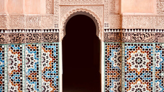 Ornamented mosaic on a wall in Morocco showcasing the artistry behind the iconic Zellij tiles, true craftsmanship from the local artisans