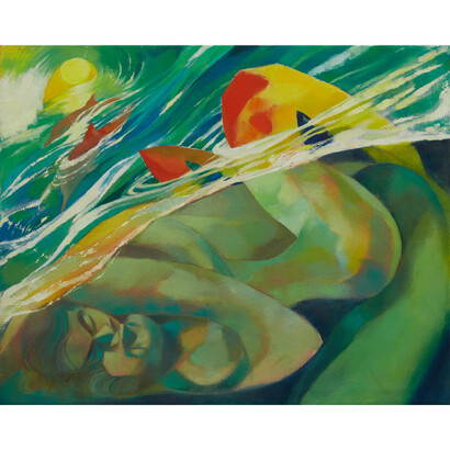 Anastasiya Tarasenko, The Wave, 2023, oil on copper panel, 36x30 inches. Courtesy of the artist and Monya Rowe Gallery