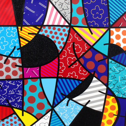 Romero Britto. Curves, 2017, serigrafia su tela con polvere di diamante, cm 122x152,5