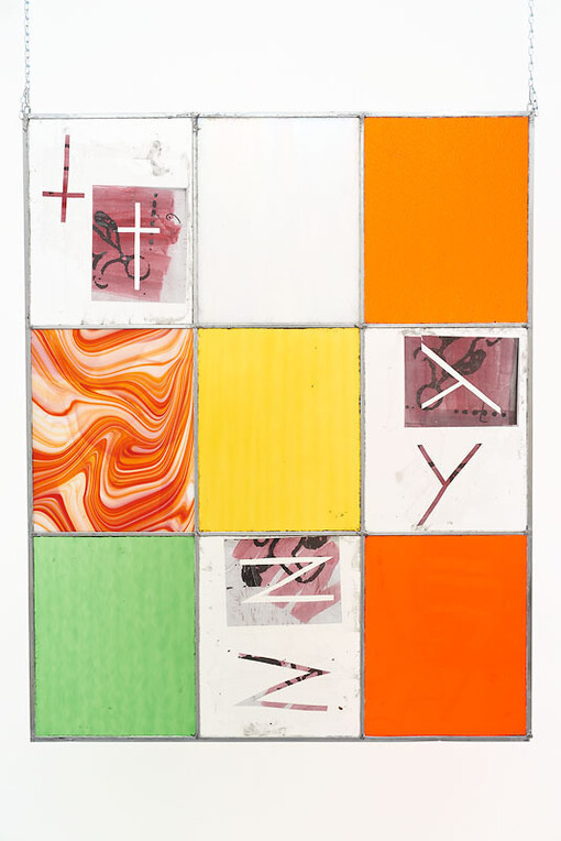 Dashiell Manley, In Company: 29 – appear (partial, one of two), Paper, glass, polymer medium, zinc, 61 x 49 inches, 2014