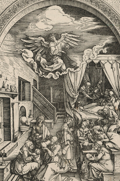 Albrecht Dürer, Die geburt der Maria (Marienleben), um 1503. Courtesy of Staatliche Museen 