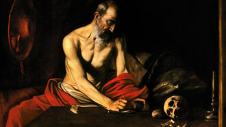 Caravaggio. San Jerónimo escribiendo, 1607. 117 cm × 157 cm. Concatedral de San Juan, La Valeta