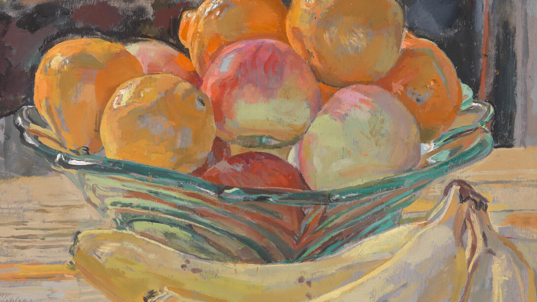 Daphne Todd, Fruit in a Green Glass Bowl