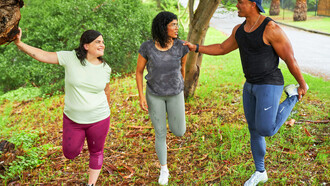 Three friends enjoying the benefits of a healthy lifestyle; lifestyle changes like weight reduction, regular exercise, and a good diet can significantly reduce the risk of developing fatty liver disease in people with diabetes