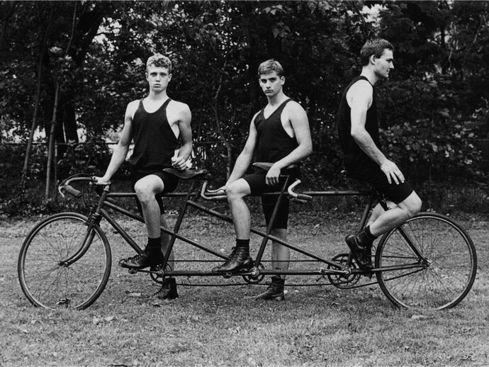Luke Smalley, Cyclists, 1996, Stamped and numbered, verso, Gelatin silver print, 16 x 20 inches, sheet (Edition of 15), 11 x 14 inches, sheet (Edition of 15)