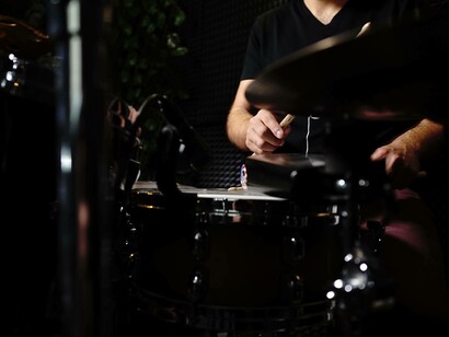 Patrick Abdo performing on the drums
