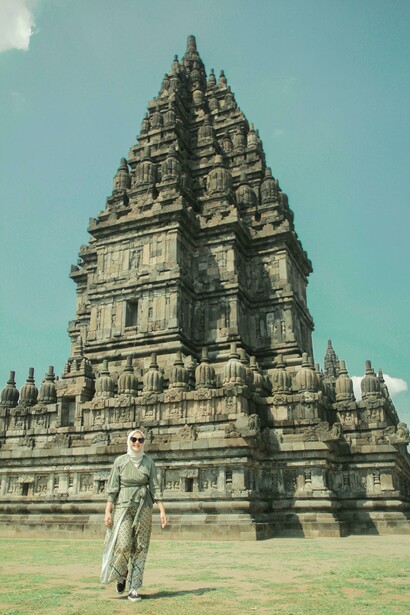 Tourist enjoying Prambanan, Indonesia temple complex