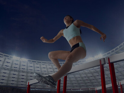 Female athlete at the forefront of the enhanced games, exemplifying the Olympic revolution through biohacking and human performance science