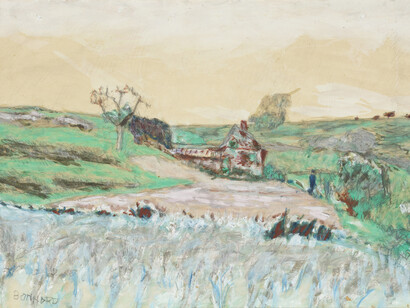 Pierre Bonnard, House in the Valley, c.1922, watercolor, oil, gouache and pencil on paper. Courtesy of Jill Newhouse Gallery