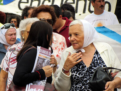Protest organized by the Mothers of the Plaza de Mayo in Buenos Aires, Argentina, advocating for justice and human rights, 2010