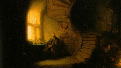 Rembrandt, Filósofo en meditación (detalle), 1632. La filosofía estoica ha sido reducida a una estética de fuerza y autosuficiencia en la cultura digital