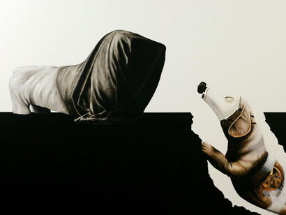 Gerard Ellis, "I Want To See You”, (From the Sacred series), 40" x 67", Acrylic and collage on canvas, 2017. Courtesy of Lyle O. Reitzel Contemporary Art Gallery