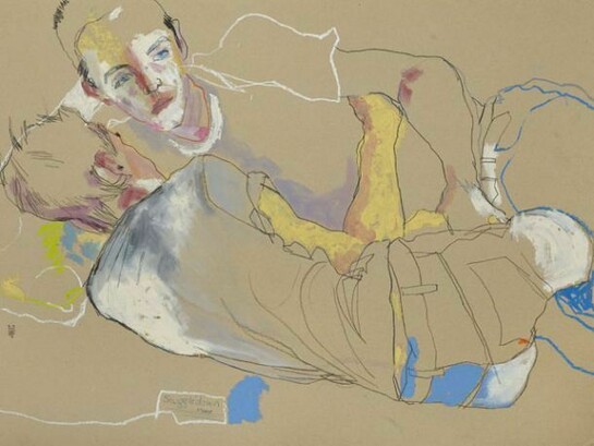 Howard Tangye, Neil and friend, Mixed media on board, 59 x 84 cm, c. 1998