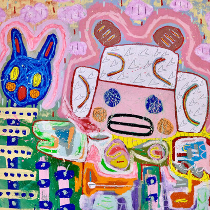 Adam Handler, Big eyed bessy with hearts in her hair (detail), 2023. Courtesy of West Chelsea Contemporary