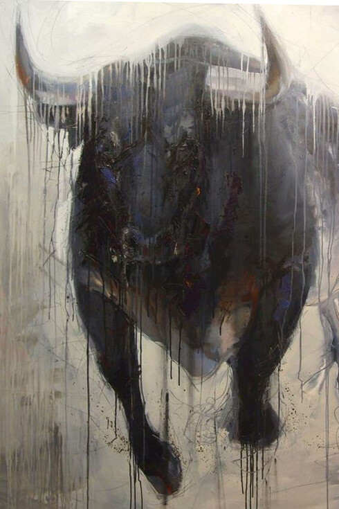 Bull Painting by Abraham Pinto