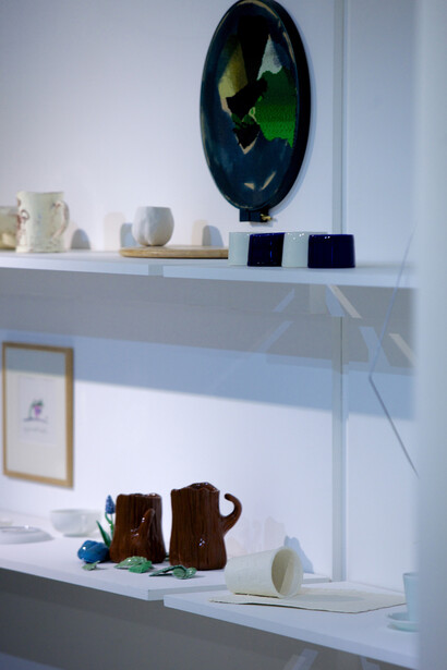 Installation view of Many a Slip, invited artists juggle with the domestic symbol of 'the cup' (2015) at Marsden Woo Gallery, image © Philip Sayer, courtesy of Marsden Woo Gallery, London